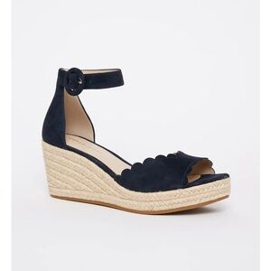 NEW! Navy Scallop Pelle Moda Wedges Suede Size 6.5 KRISA WEDGE - MIDNIGHT